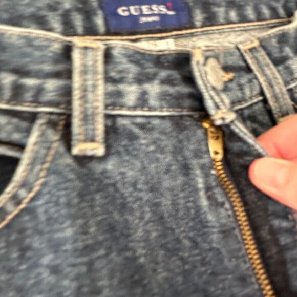 Guess Dark Blue Wash Distressed Slim Leg Raw Hem Denim Jeans 28 - Picture 12 of 16